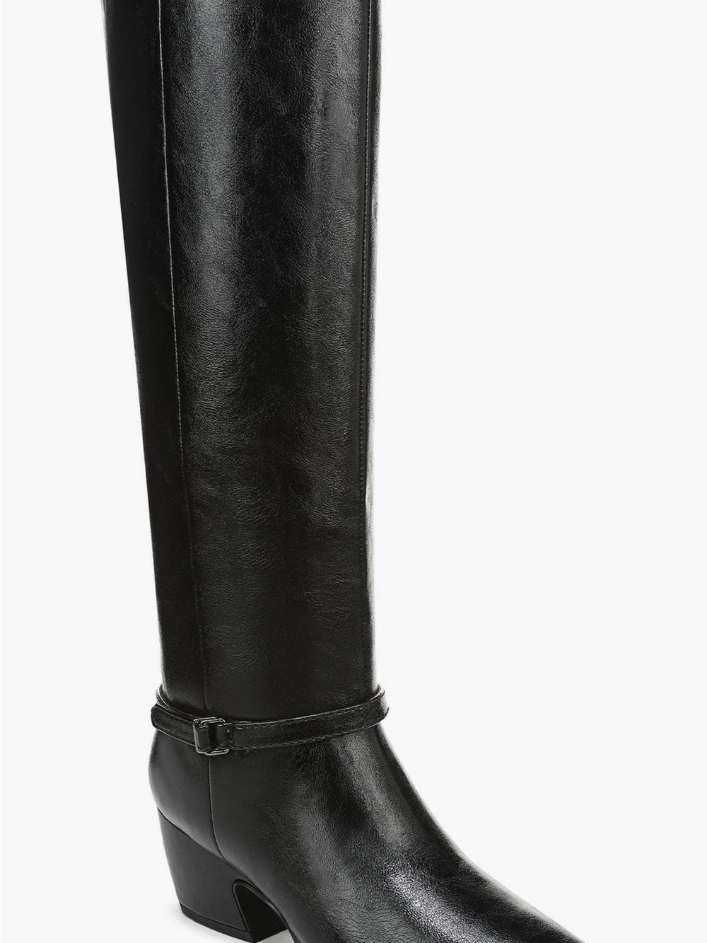 New Franco Sarto Black Leather Knee-High Boot with Ankle Strap